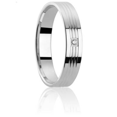 Alliance Ruban Standard Aritimi à Trois Rainures en Or Blanc 750 & Diamant, Largeur 4 mm - Aurodesign