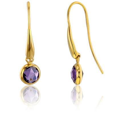 Boucles d'Oreilles Pendantes en Or Jaune 375 & Améthystes - Vandona