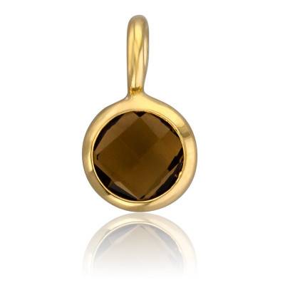 Pendentif Coussin Rond Or Jaune 375 et Quartz Cognac - Vandona