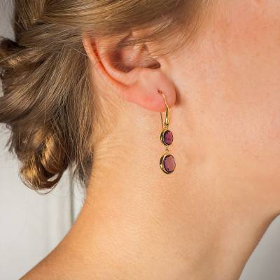 Pendants d'oreilles améthystes rondes et Or Jaune 750 - Vandona