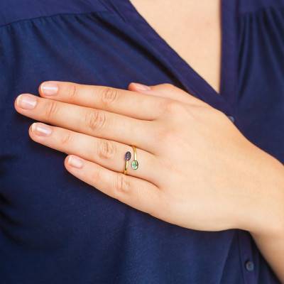 Bague Duo Or Jaune 750, Topaze et Améthyste - Aurora