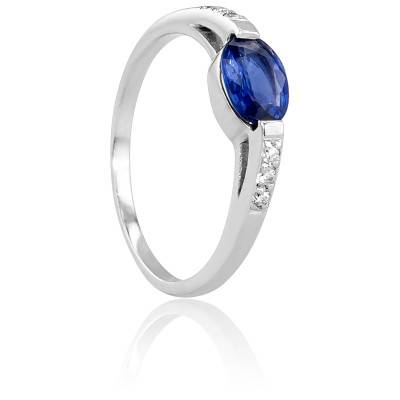 Bague Ovale en Or Blanc 750 & Diamants 0,06 ct et Saphir 0,95 ct - Les Valentines