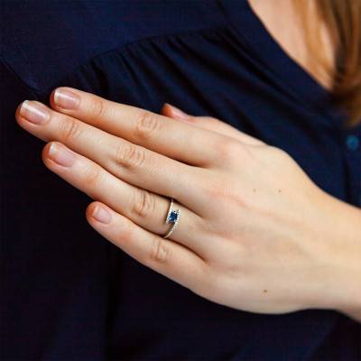 Bague 2 Fils Or Blanc 750, Saphir 0,35 ct, Diamants 0,09 ct - Les Valentines