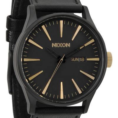 Montre Sentry Leather Matte Black/Gold A105-1041 - NIXON