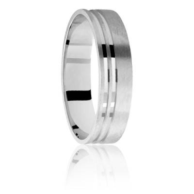 Alliance Ruban Standard en Or Blanc 750 à 2 Sillons, Largeur 5 mm - Ponce