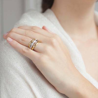 Bague Shishaldin, 2 Ors Blanc et Jaune 750 et Diamants - Porchet