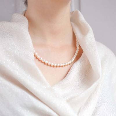750/1000 Yellow Gold & Pearl Necklace, Length 42 cm, Width 6.5 mm - 7 mm - Porchet