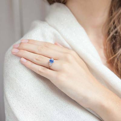Bague Vsevidof Or Blanc 750, Saphir 1,50 ct, Diamants 0,36 ct - Porchet