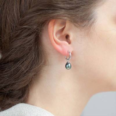 Créoles perles de Tahiti et Or Blanc 750, Diamètre 12,30 mm - Porchet