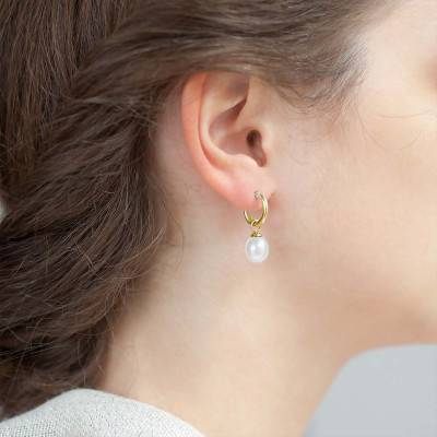 Boucles d'oreilles créoles, perles et Or Jaune 750, Diamètre 12,30 mm - Porchet