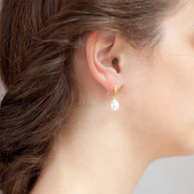 Boucles d'oreilles pendantes perles blanches & Or Jaune 750 - Porchet