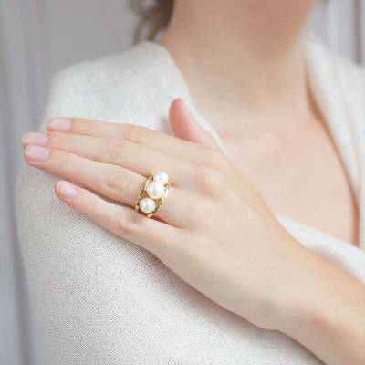Bague Cap May Perles, Or Jaune - Porchet