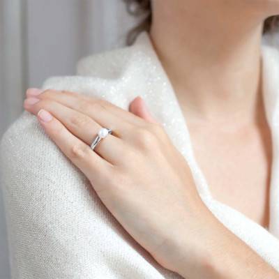 Bague Cap Lookout, Perle et Or Blanc - Porchet