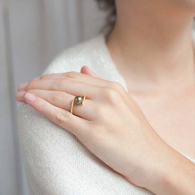 Bague Cap Katmai, Perle Tahiti et Or Jaune 750 - Porchet