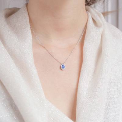 Collier Tully Or Blanc 750, Saphir et Diamants, Longueur 45 cm - Porchet