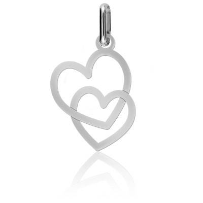 750/1000 White Gold Duo Hearts Pendant - Lucas Lucor