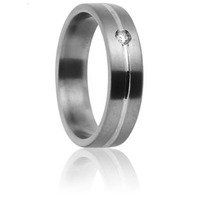 Alliance Ruban Confort Dioné en Titanium et Or Blanc 750 Rainurée & Diamant, Largeur 5 mm - Aurodesign
