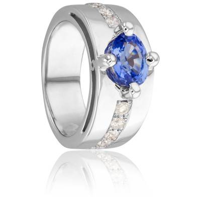Bague Westdahl en Or Blanc 750 & Diamants 0,50 ct et Saphir 1,5 ct - Porchet
