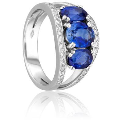 Bague Torbert en Or Blanc 750 & Diamants 0,29 ct et Saphirs 3,9 ct - Porchet