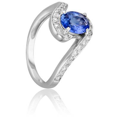 Bague Volcano en Or Blanc 750 & Diamants 0,28 ct et Saphir 1,5 ct - Porchet