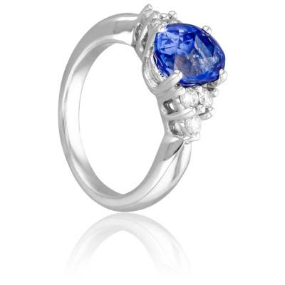 Bague Sanford en Or Blanc 750 & Diamants 0,28 ct et Saphir 2,4 cts - Porchet