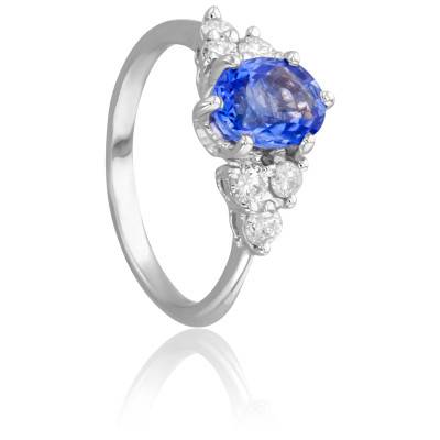Bague Vsevidof en Or Blanc 750 & Diamants 0,36 ct et Saphir 1,50 ct - Porchet