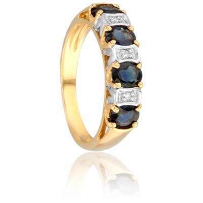 Bague Susitna en Or Jaune 750 & Diamants 0,02 ct et Saphirs 1,16 ct - Porchet