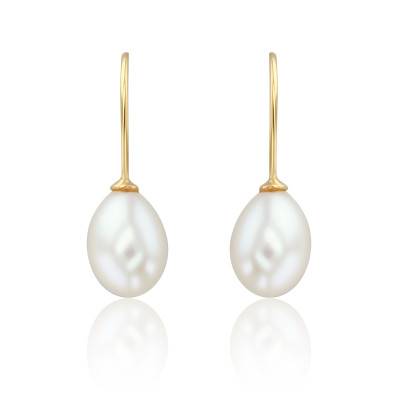 Boucles d'Oreilles Pendantes en Or Jaune 750 & Perles Blanches - Porchet