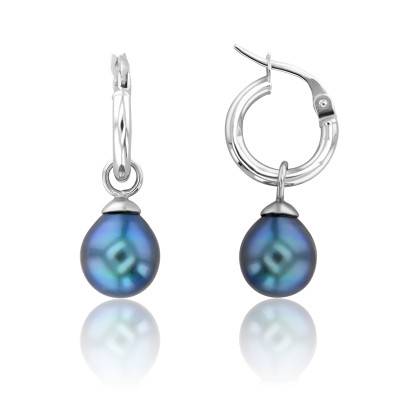 750/1000 White Gold and Tahitian Pearl Hoop Earrings, Diameter 12.30 mm - Porchet