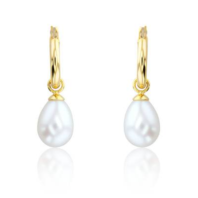 750 Yellow Gold & Pearl Hoop Earrings, 12.30 mm Diameter - Porchet