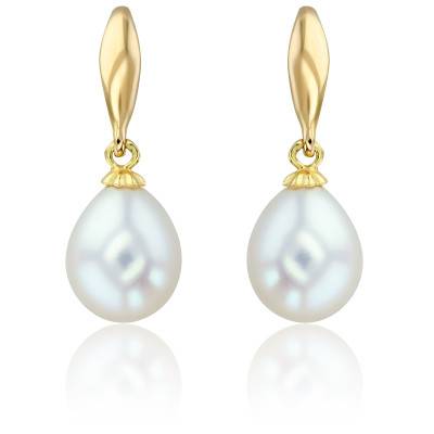 Boucles d'Oreilles Pendantes en Or Jaune 750 & Perles Blanches, Largeur 7,5 mm - Porchet