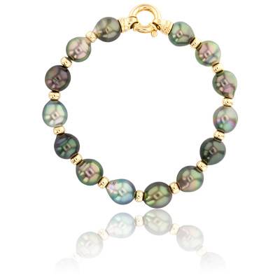 Bracelet Kahaualea, Perles et Or jaune, Longueur 17,5 cm - Porchet