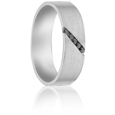 Alliance Ruban Standard Brossée Adson en Palladium 950 & Rail Inclinée de Diamants Noirs, Largeur 6 mm - Viggo Sorensen