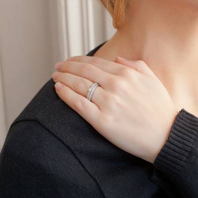 Duo Alliance & Solitaire Amour en Or Blanc 750 & Diamants GSI2 0,16 ct - Alliantine