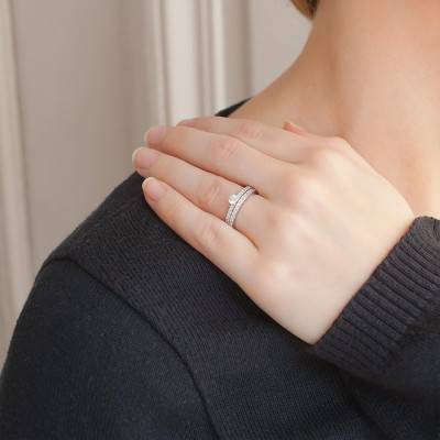 Comfort Duo Engagement Ring Accompanied Amour and Half-Turn Wedding Ring in 18K White Gold & Diamonds 0,20ct - Alliantine