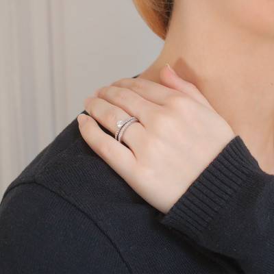 Duo Alliance & Solitaire Amour en Or Blanc 750 & Diamants GSI2 0,40 ct - Alliantine