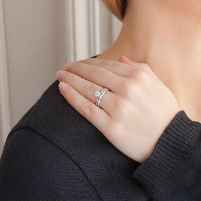 Duo Alliance & Solitaire Marcus en Or Blanc 375 & Diamant 0,20 ct - Alliantine