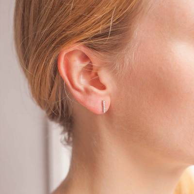 Boucles d'Oreilles Or Blanc 9 Carats, Barrette Diamantée - Vandona