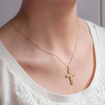 Croix Géométrique Nacre & Or Jaune 375 - Vandona