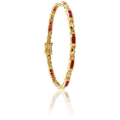 Tonto Ruby and Diamond Yellow Gold Bracelet, Length 18.5 cm - Porchet