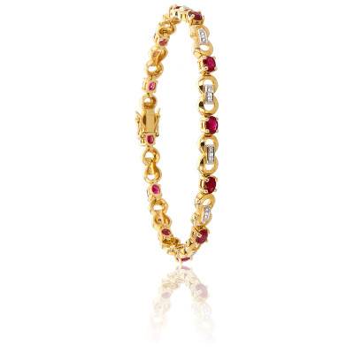 Ozark 750 Yellow Gold Ruby & Diamond Bracelet, Length 18.5 cm - Porchet