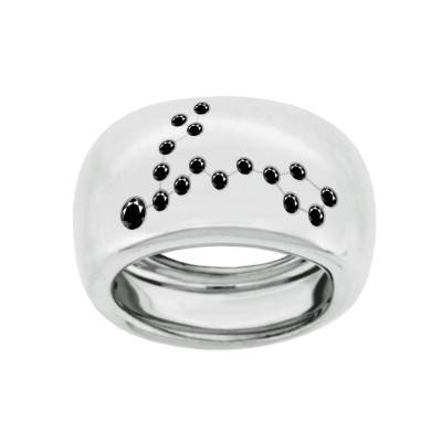 Bague Constellation du Poisson en Argent 925 & Diamants Noirs - Ocarat
