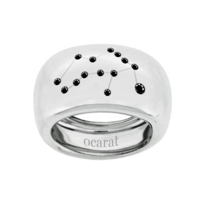 Bague Constellation du Verseau en Argent 925 & Diamants Noirs - Ocarat