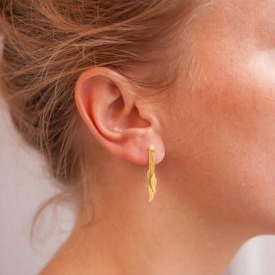 Boucles d'Oreilles Pendantes Plumes en Or Jaune 375 - Maison Ballet by Scarlett