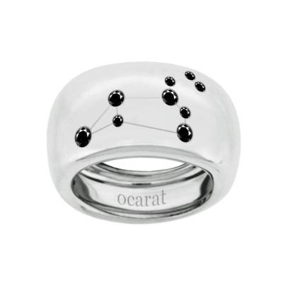 Bague Constellation du Lion en Argent 925 & Diamants Noirs - Ocarat