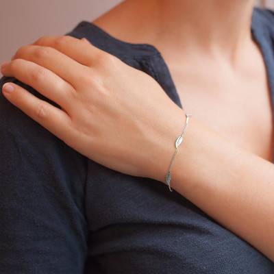 Bracelet Plume en Or Blanc 375, Longueur de 17,5 cm à 18 cm - Maison Ballet by Scarlett