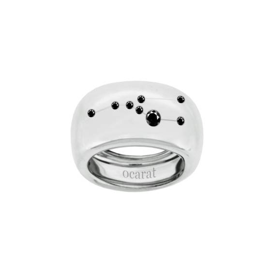 Bague constellation du taureau argent diamants noirs Ocarat