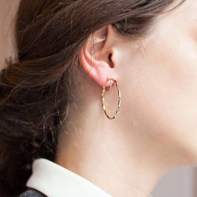 Boucles d'Oreilles Or Jaune 375 Grandes Créoles Torsadées, 35 mm - Lucas Lucor