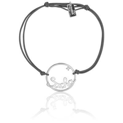Bracelet prénom personnalisé avec cordon & en Or Blanc 375, Longueur ajustable - Scarlett or Scarlett