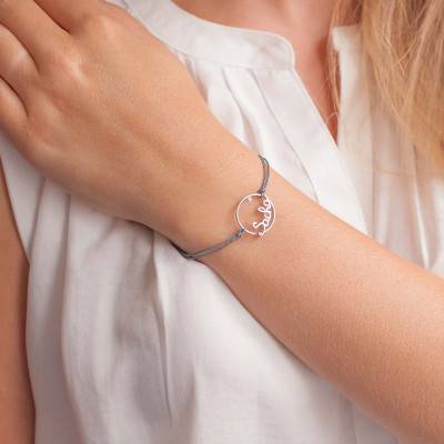 Bracelet prénom personnalisé avec cordon & en Or Blanc 375, Longueur ajustable - Scarlett or Scarlett